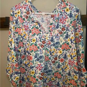 Style & Co Women’s Size XXL Pink Blue Floral Henley Roll-Tab Sleeve Blouse